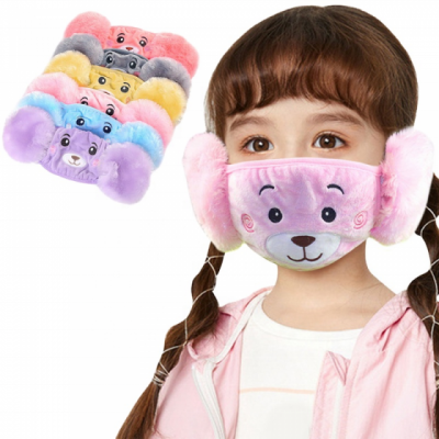 New Arrival Kids Mask Warm Plush Earmuffs Bear Cartoon Children Mask Windproof Kids Face Mask Washable New Year Christmas Gift