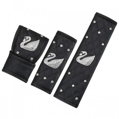 Leather Seat Belt Shoulder Pads Cover With Crystal Bling Bling Rhinestones For Girls Lady Universal Fit