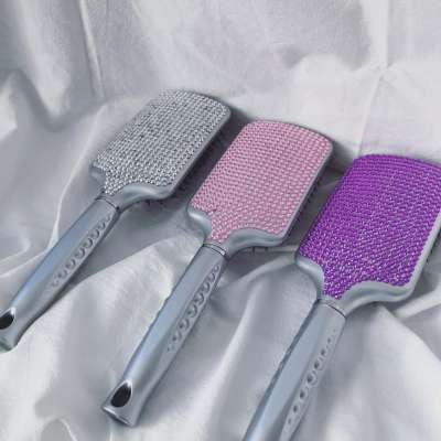 Hot selling Handmade acrylic Paddle Brush Air Cushion Rhinestone Bling hair brush For Women Custom Logo