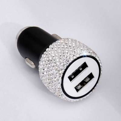 Lady Girl Bling Bling Handmade Rhinestone Diamond Gem Phone Dual USB Car Charger